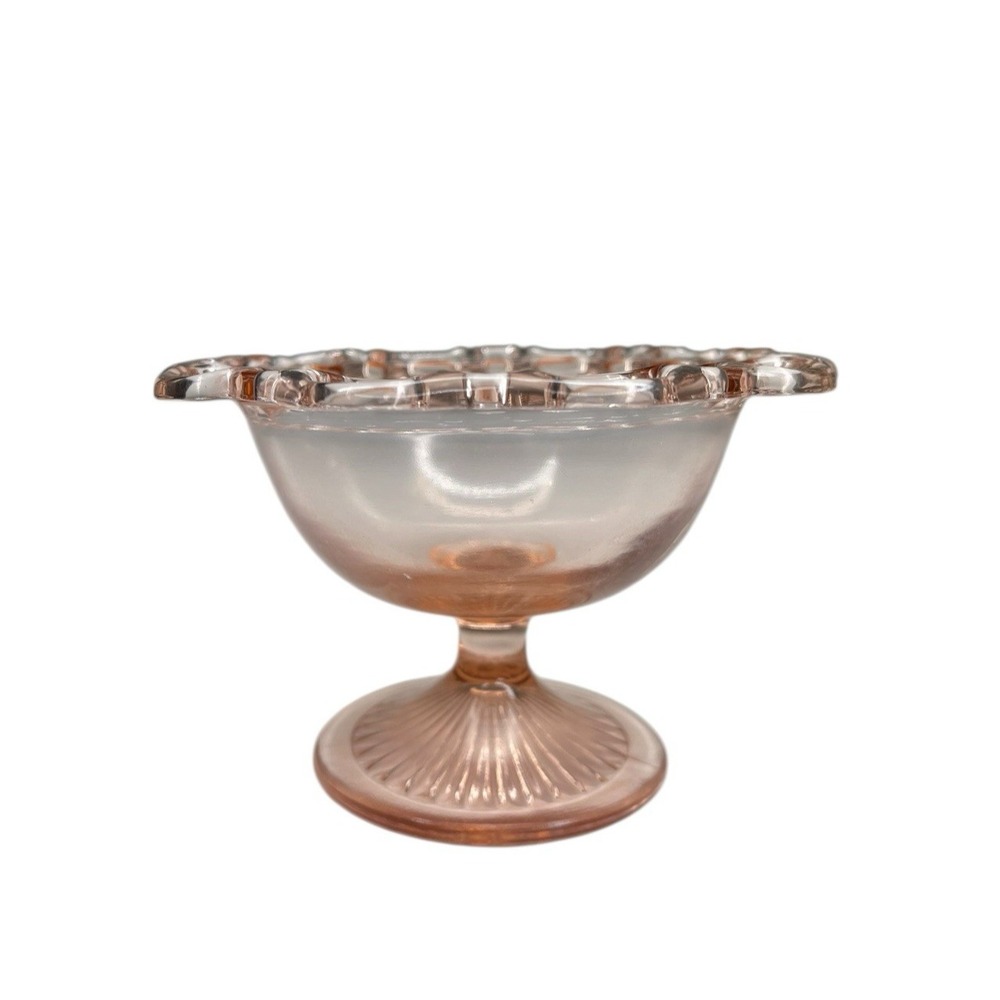 Anchor Hocking Old Colony Open Lace Edge Pink Sherbet Footed Bowl Dessert